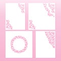 Set of four cards with openwork pattern of hearts. Laser cutting vector templates. Royalty Free Stock Photo