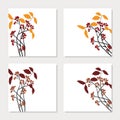 Set of four cards with red chokeberry branches