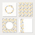 Set of four cards with yellow abstract flowers