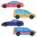 A set of four cars painted in different colors