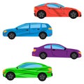 A set of four cars painted in different colors