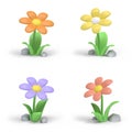 Set of four cartoon flowers on a white background.