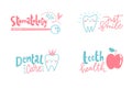 Set of four cartoon stomatology dental logos. Royalty Free Stock Photo