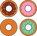 Set of Four Cartoon Vector Donuts