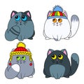 Set of four cats in winter hat