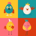 Set of four chicken characters