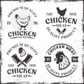 Set of four chicken meat emblems, labels or badges