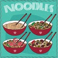 Set of four Chinese noodle soups Royalty Free Stock Photo