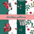 Set of four christmas patterns. Merry christmas seamless pattern.handdraw. vector Royalty Free Stock Photo