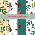 Set of four christmas patterns. Merry christmas seamless pattern.handdraw. vector Royalty Free Stock Photo