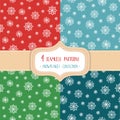 Set of four Christmas seamless vector patterns with snowflakes.