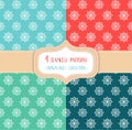 Set of four Christmas seamless vector patterns with snowflakes. Royalty Free Stock Photo