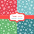 Set of four Christmas seamless vector patterns with snowflakes.