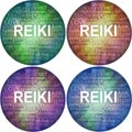Set of four 30cm circular print ready word cloud reiki healing coasters