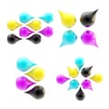 Set of four cmyk drop icons isolated