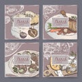 Set of four color French cuisine banner templates.