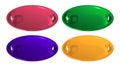 Set of four color round children`s red plastic sledges ice-boat for skiing from an ice slide, vector illustration