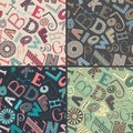 Set of four color variations seamless patterns with hand drawn fancy alphabet Royalty Free Stock Photo