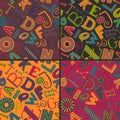 Set of four color variations seamless patterns with hand drawn fancy alphabet Royalty Free Stock Photo