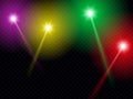 Set of four colored reflectors with light effects - isolated on