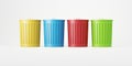 Set of four colored trash cans or containers isolated on a white background