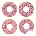 Set of four colored vector glazed donuts