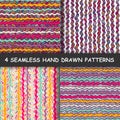 Set of four colorful seamless hand drawn graphic striped patterns.