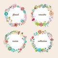 Set of four colorful vector floral wreaths