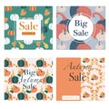 Set of four comercial banners with autumn pumpkins. Creative template