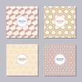 Set of four creative covers with abstract geometric pattern of hexagons.