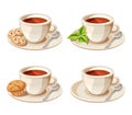 Set of four cups of tea. Vector illustration. Royalty Free Stock Photo