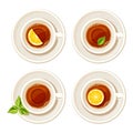 Set of four cups of tea. Vector illustration. Royalty Free Stock Photo