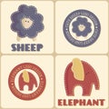 Set of four cute animal labels in muted vintage colors