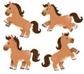 A set of four cute cartoon horses