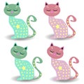 Set of four cute cats in pastel colors with stars Royalty Free Stock Photo