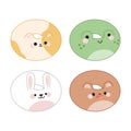 Set of four cute donuts in kawaii style. Cat, bear, rabbit, frog.