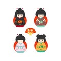 Set of four cute japanese kokeshi dolls Royalty Free Stock Photo