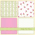 Set of four cute retro patterns in shabby chic style
