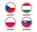 Set of four Czech, Hungarian, Polish and Slovak stickers. Made in Czech Republic, Made in Hungary, Made in Poland