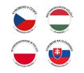 Set of four Czech, Hungarian, Polish and Slovak stickers. Made in Czech Republic, Made in Hungary, Made in Poland Royalty Free Stock Photo