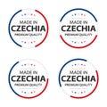 Set of four Czech icons, English title Made in Czechia, premium quality stickers and symbols