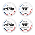 Set of four Czech labels. Made in Czechia In Czech Vyrobeno v ÃÅesku. Premium quality stickers and symbols with stars