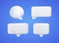 Set of four 3D speech bubble icons, isolated on blue background. 3D Chat icon set. Set of 3d speak bubble. Chatting box