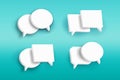 Set of four 3D speech bubble icons, isolated on orange background. 3D Chat icon set Realistic 3d design