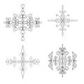 Set of four decorative symmetrical elements for coloring and design.