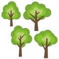 Set of four different cartoon green trees isolated on white background. Royalty Free Stock Photo