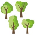 Set of four different cartoon green trees isolated on white background Royalty Free Stock Photo