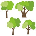 Set of four different cartoon green trees isolated on white background. Royalty Free Stock Photo