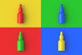 Set of four different color dropper bottle on colorful segmental background.