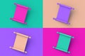 Set of four different color paper scroll on colorful segmental background Royalty Free Stock Photo